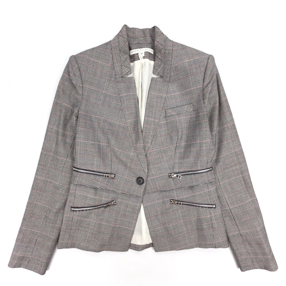 VERONICA BEARD Wool Paloma Zipper Jacket Black Red Plaid Old Money Quiet Luxury